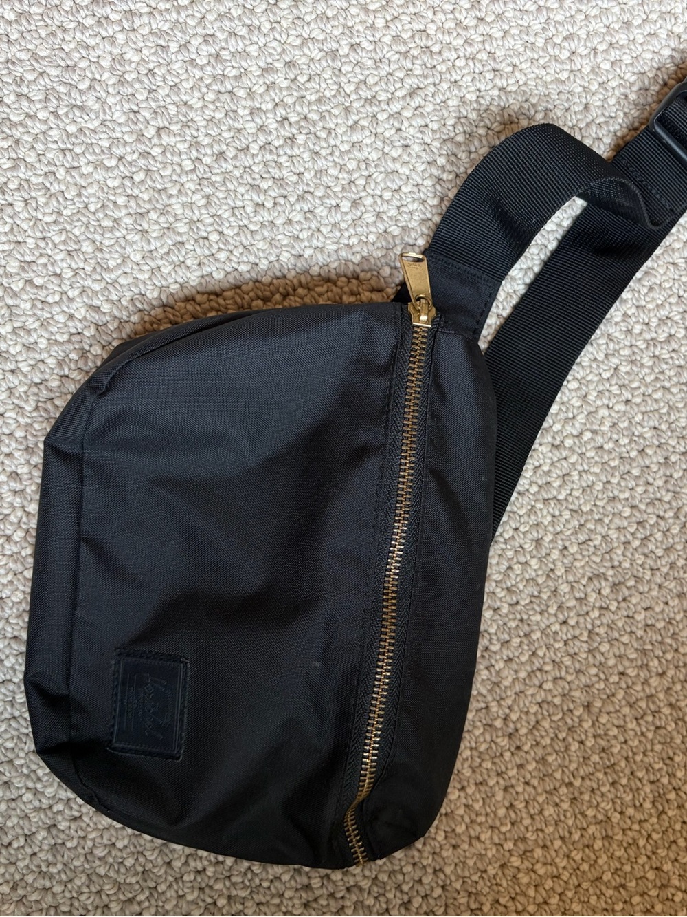 Black Crossbody Sling Bag with Gold-Tone Zipper